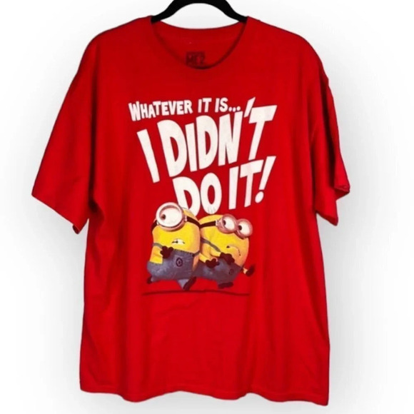 UNIVERSAL Studios Despicable Me 2 Mens T-Shirt Red Graphic Crewneck Minions XL - Picture 2 of 9